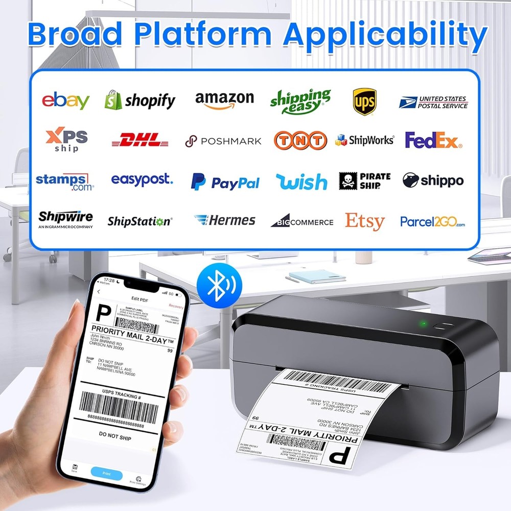 Shipping Label Printer Bluetooth 4x6 Printer for Shipping Label USPS FedEx UPS