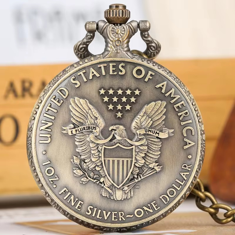 Lady Liberty Pocket Watch - Double Sided Face - US Eagle Design