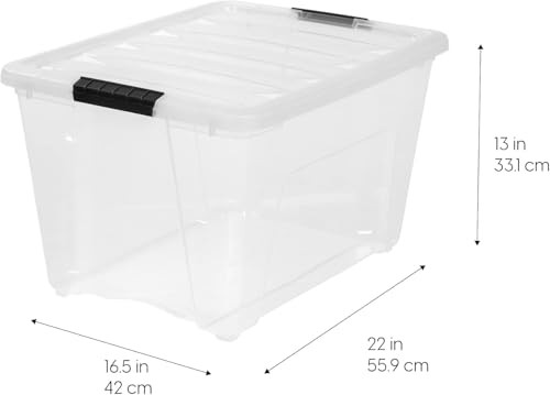 IRIS USA Stackable Plastic Storage Bins with Lids - BPA 54 Qt Clear 6 Pack