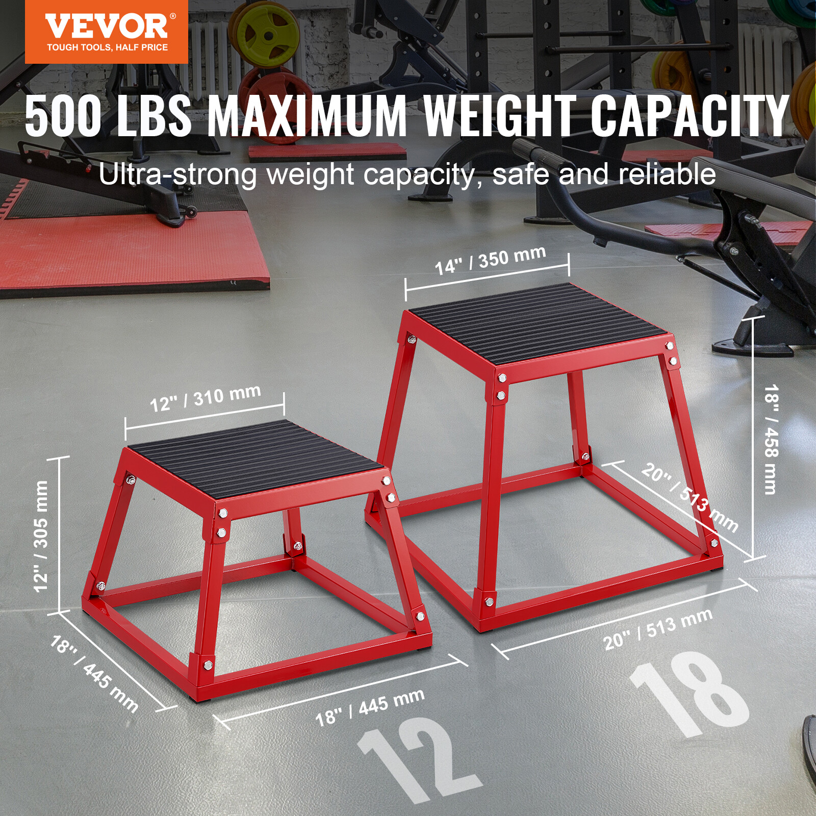 VEVOR 12" Plyometric Jump Box Fitness Exercise Plyo Box Step Cross Antislip Red