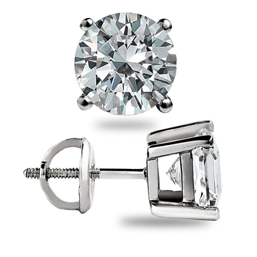 3.0Ct Round Cut GRA Moissanite Stones 14K White Gold Stud Earrings Screw Bk Gift