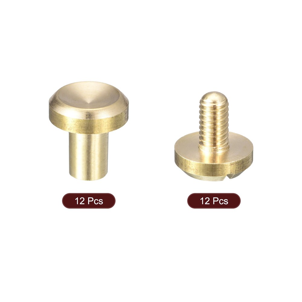 12Pack Brass Chicago Screws, 10x10mm Concave Post Nail Stud Rivets, Gold Tone