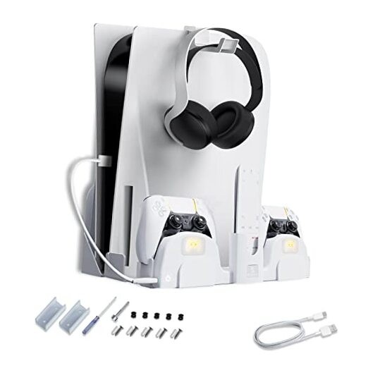 PS5 Accessories Wall Mount with DualSense Charging Station, Console-Only