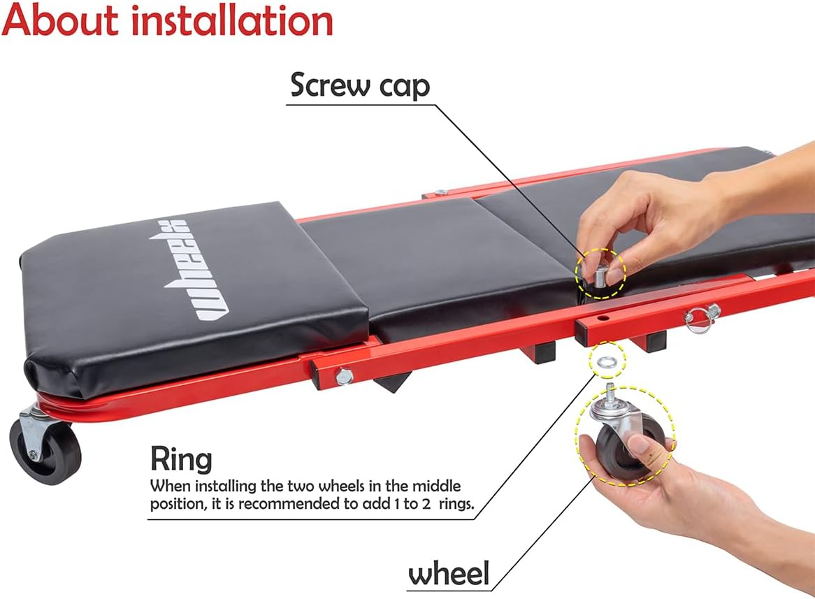 2 in 1 Mechanic Creeper w/Brake 36'' 340Lbs Folding Rolling Garage Stool Chair