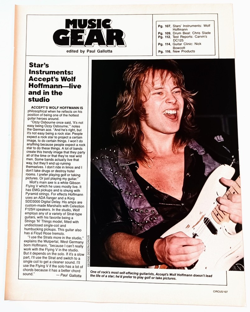 ACCEPT~WOLF HOFFMANN~STAR'S INSTRUMENTS~ORIG 1985 POSTER PRINT PINUP CLIPPING