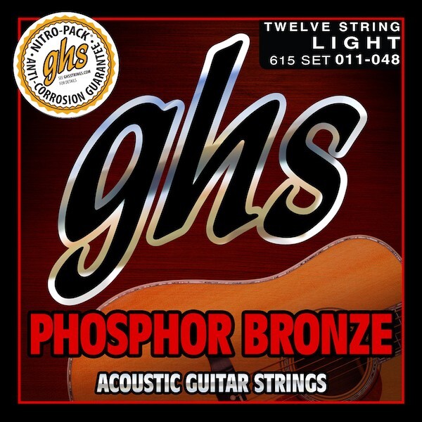 GHS 615 Phosphor Bronze Acoustic Guitar Strings; 12-String set gauges 11-48