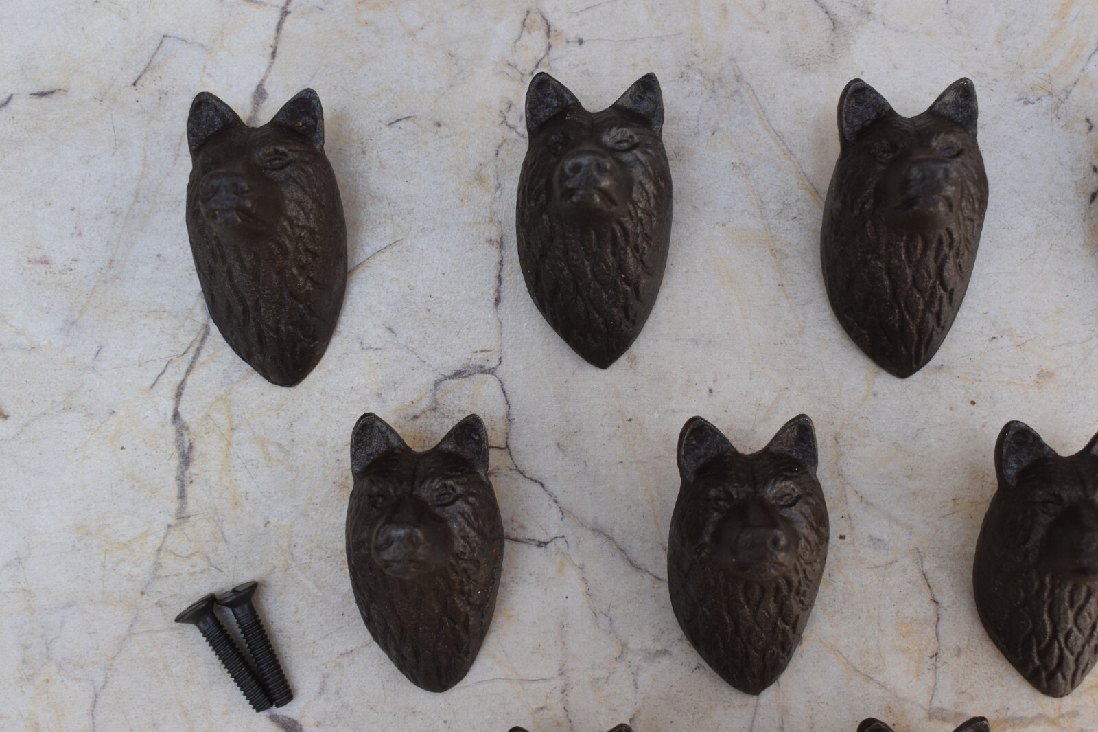 Vintage Cast Iron Wolf Face Shape Pulls Drawer Cabinet Door Handles Knobs 10 pcs