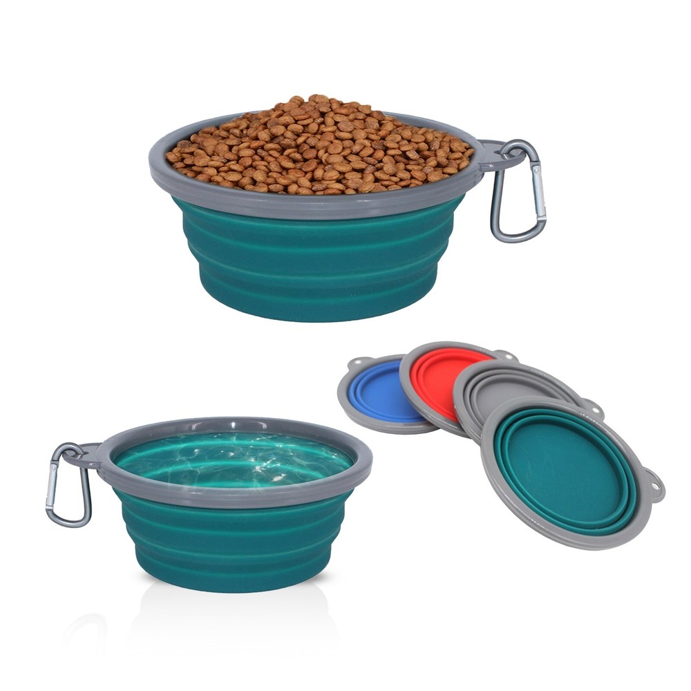 Silicone Basic Bowl with Plastic Rim and D-Ring,Foldable Travel pet Feeder 34oz