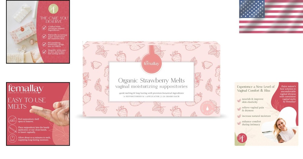 Organic Strawberry Vaginal Moisturizing Suppositories - 14 Count with Applicator