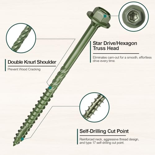 #14 x 4 Wood Structural Screws Pack Hex Head Lag Screws, Rust 4 Inch 50 Green