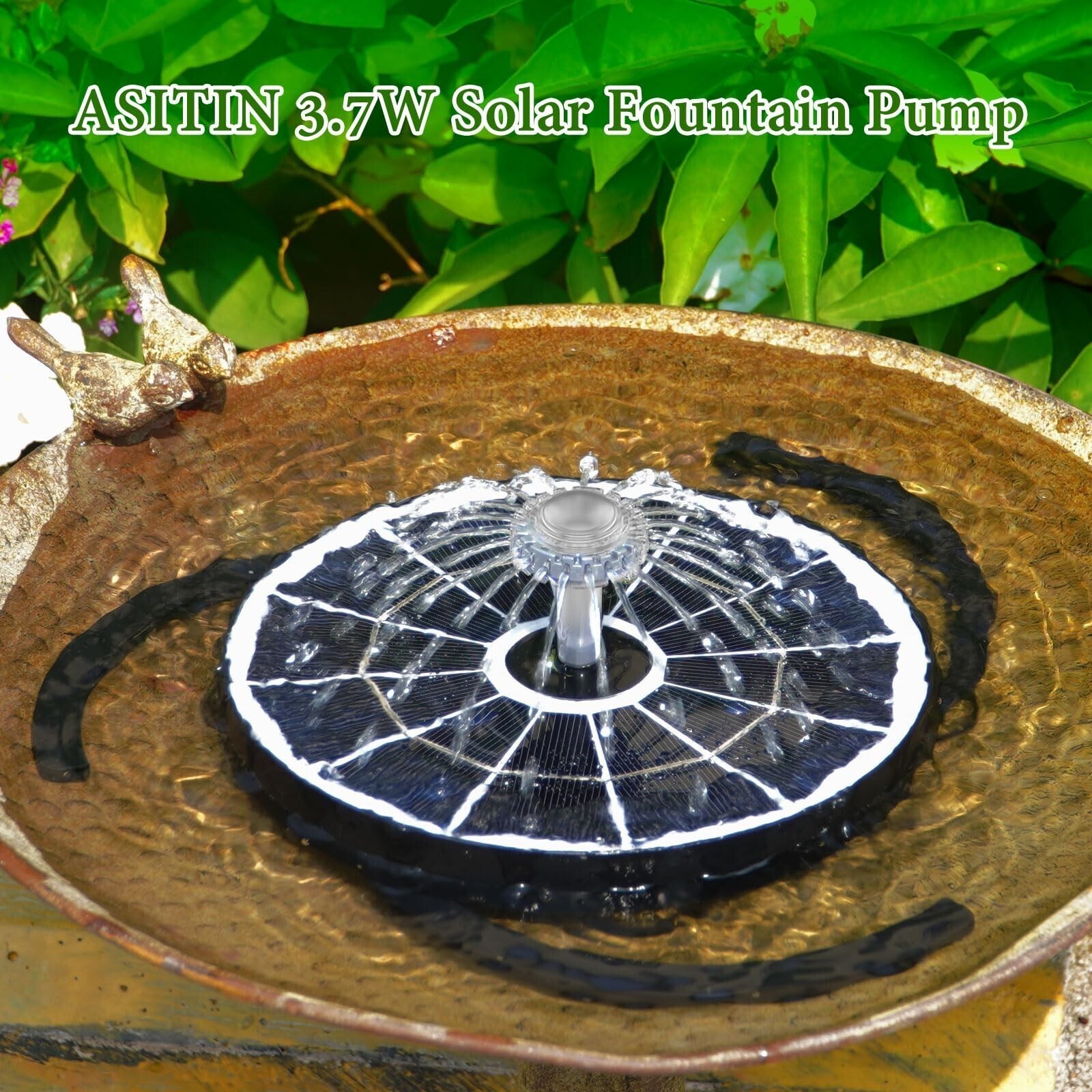 3.7W Solar Bird Bath Fountain Upgraded 6.3" Solar Glass Panel for Garden,g