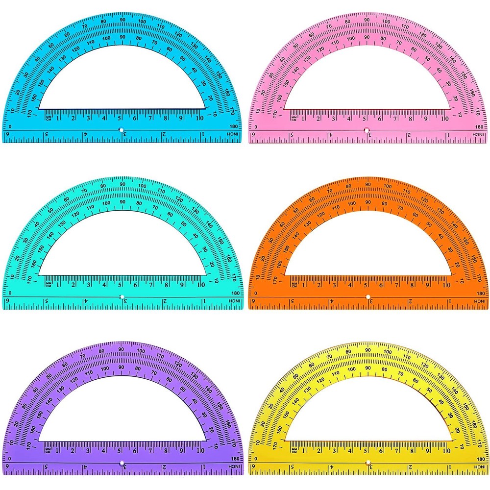 12 Pack 6 Inch Plastic Protractor 180 Degrees Angle Measurement for School
