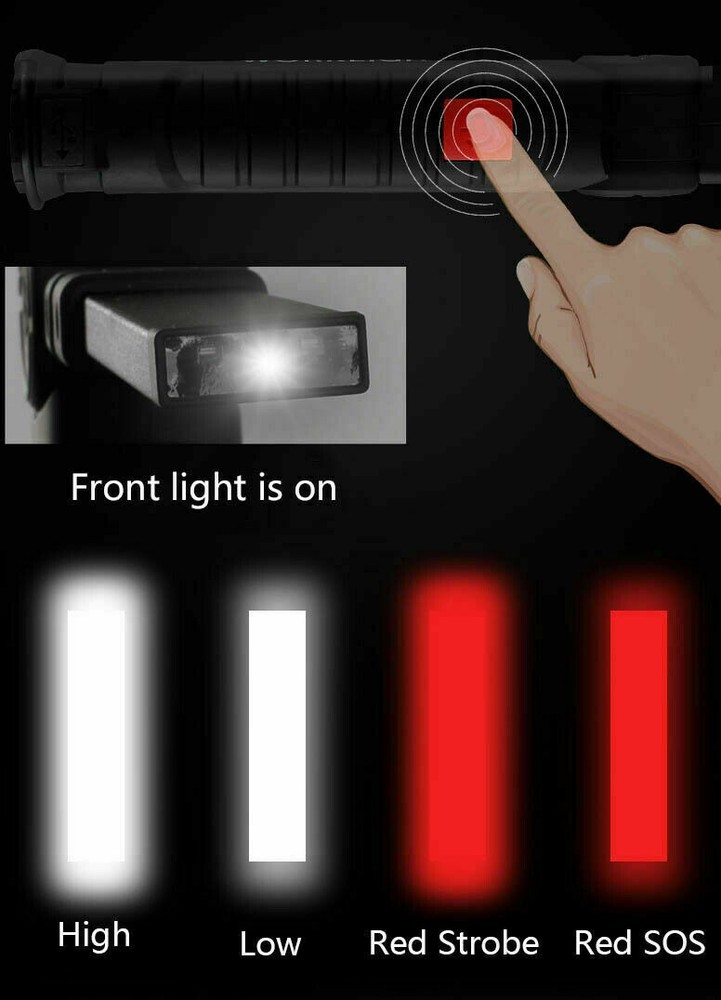 Magnetic Rechargeable COB LED RED Work Light Lamp Flashlight Folding Torch