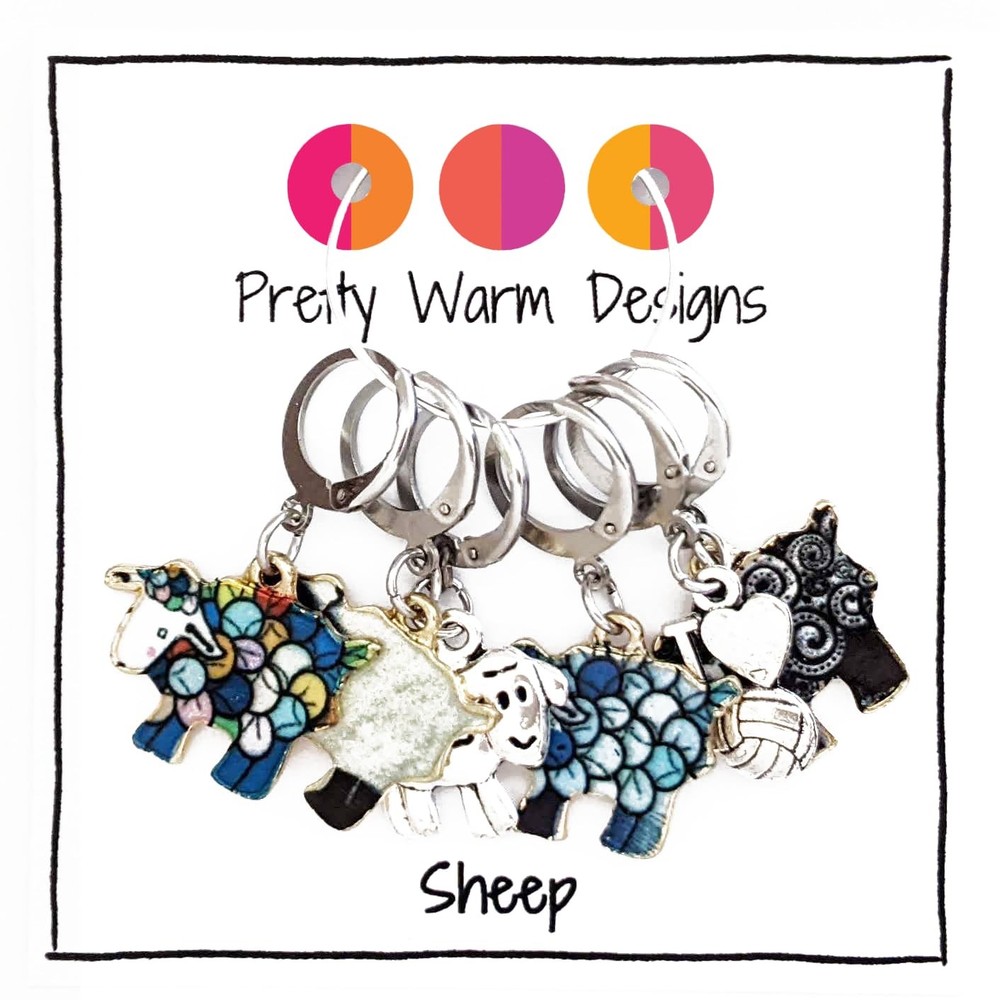 Sheep Locking Stitch Markers with Storage Tin | Leverback Progress Keepers fo...