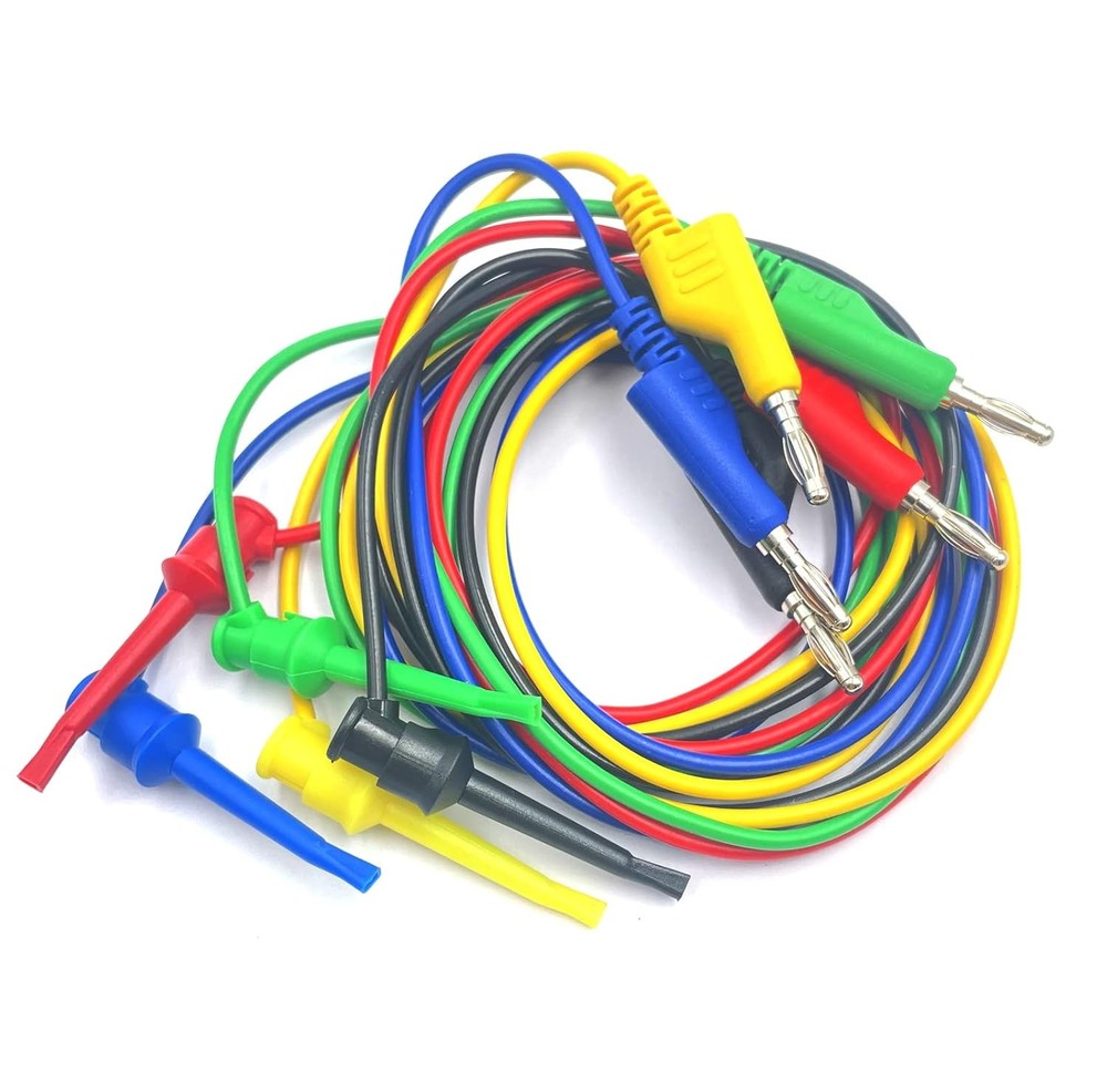 5pcs 4mm Stackable Banana Plug to Mini Grabber Clips Flexible Test Cable Wire...