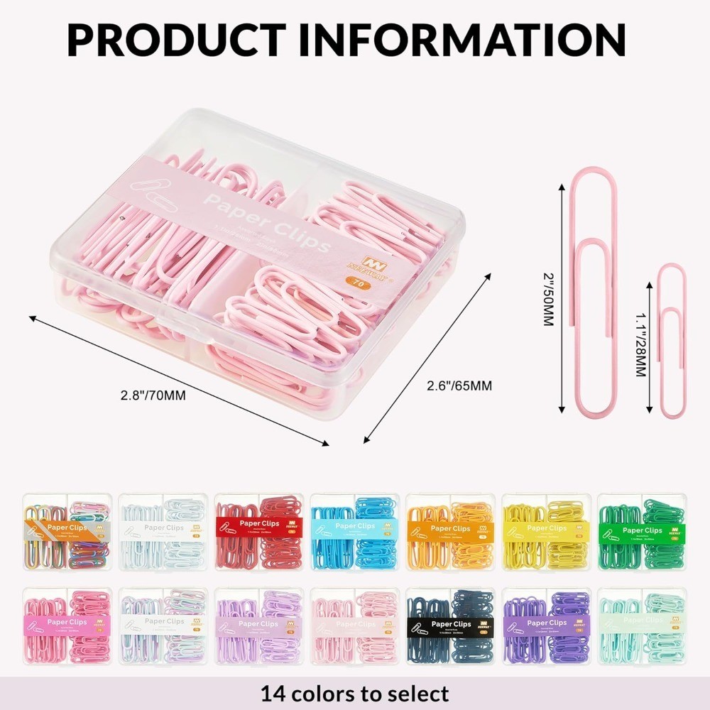 Assorted Sizes Small and Large Light Pink Paper Clips 70 Count Bulk Pack