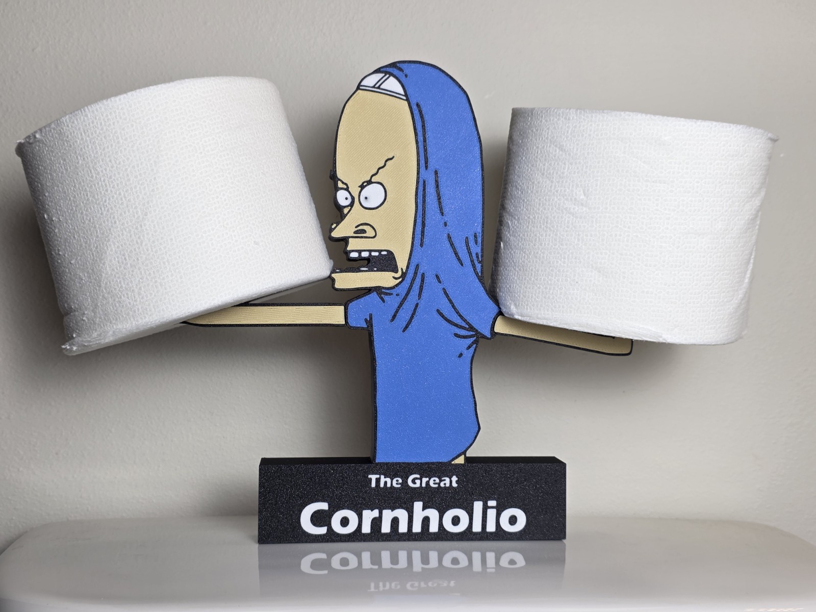 The Great Cornholio Toilet Paper Roll Holder Beavis and Butt-Head Now W/ Stand!