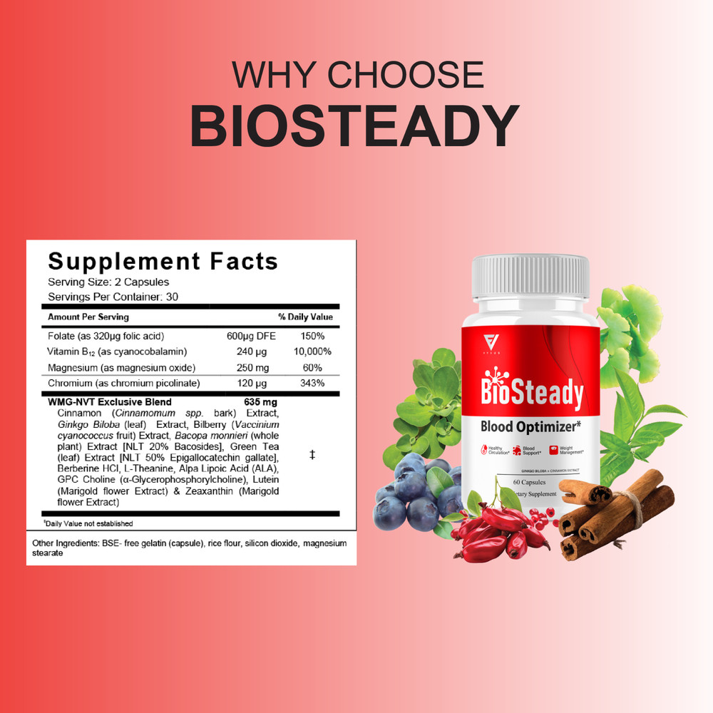 (2 Pack) BioSteady Blood Optimizer, Bio Steady Advanced Formula (120 Capsules)