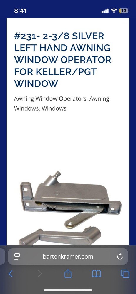 Barton Kramer Keller-Air Control Silver Awning Window Operator 231