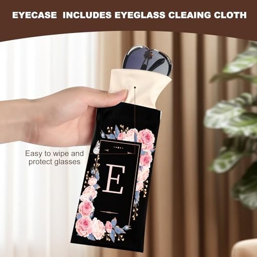 2Pcs Initial Letter Sunglass Eyeglass Glasses Case Soft PU Leather Letter E