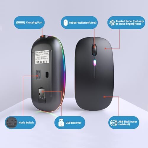 Wireless Bluetooth Mouse, Rechargeable, LED, Silent, Ultra-thin Design (Bluetoot