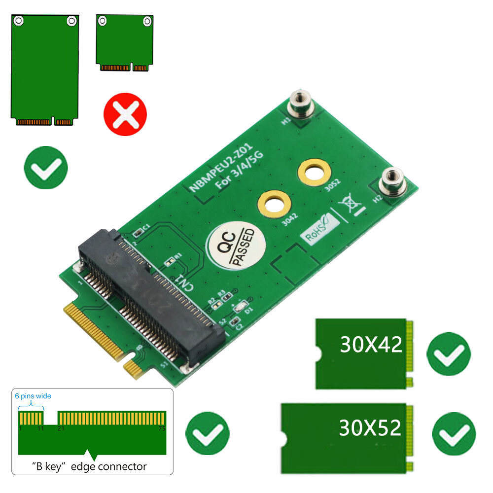 M.2 Key B to Mini PCI-E Adapter for 3G/4G/5G Module