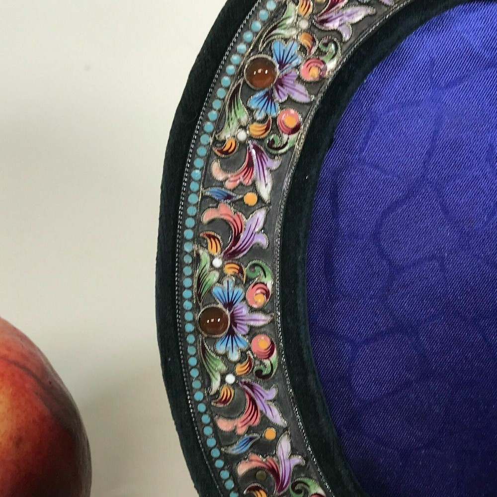 Antique Russian Enamel Silver Oval Picture Frame