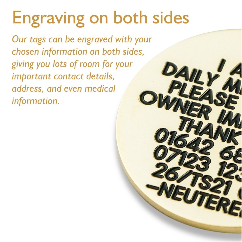 REINFORCED Deeply engraved dog tag, 33mm extra tough solid brass