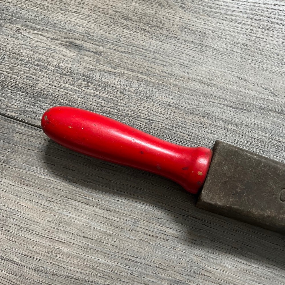 Vintage Crystolon Rectangular Metal Block File Knife Sharpener Red Handle