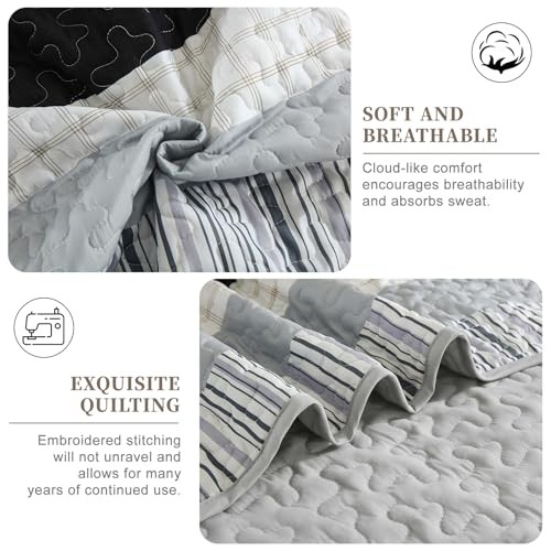 Striped Quilt Set Size Boho Bedspread Set 3 Pieces Patchwork King Brown