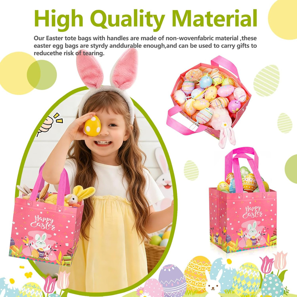 8 PCS Easter Gift Bags, Easter Baskets with Handle, Reusable Easter Treat Bags,