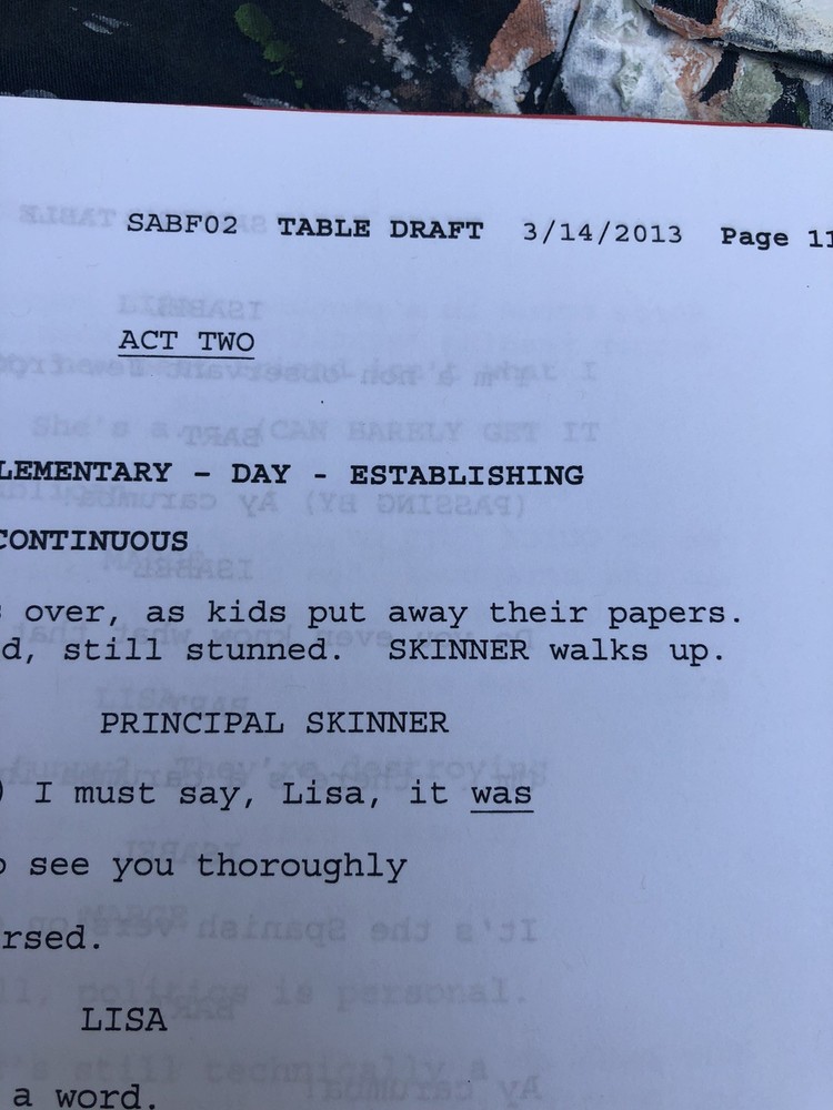 The Simpsons The Kid Is All Right 2013 Table Draft Production Script No SABF02