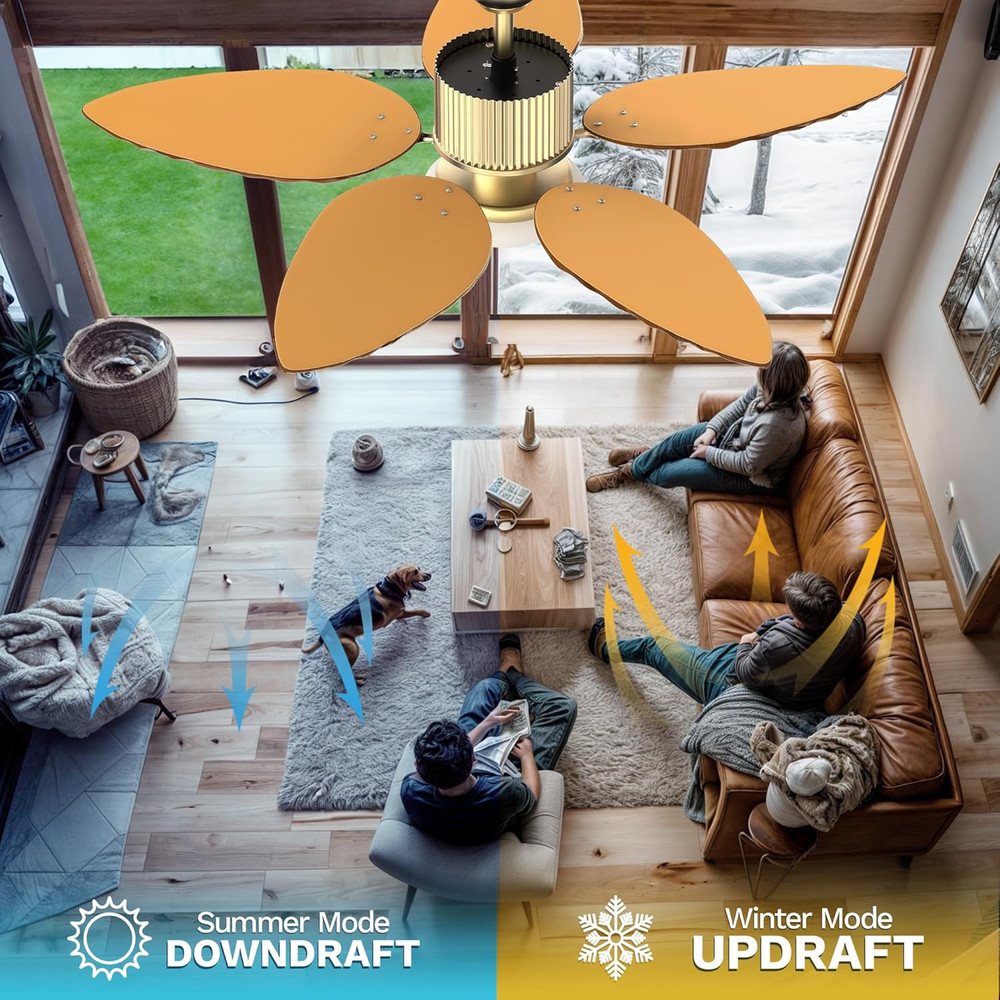 52" Tropical Ceiling Fan with Light & Remote, Adjustable 3-Color Lighting, Quiet