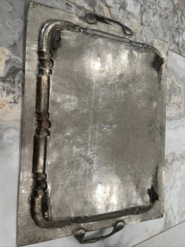Vintage Towle Rectangular Silver Tray Platter Footed 25"x15" Scrollwork