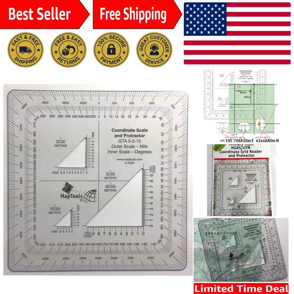 Professional Military Coordinate Scale & Protractor - Enhanced Thickness Design