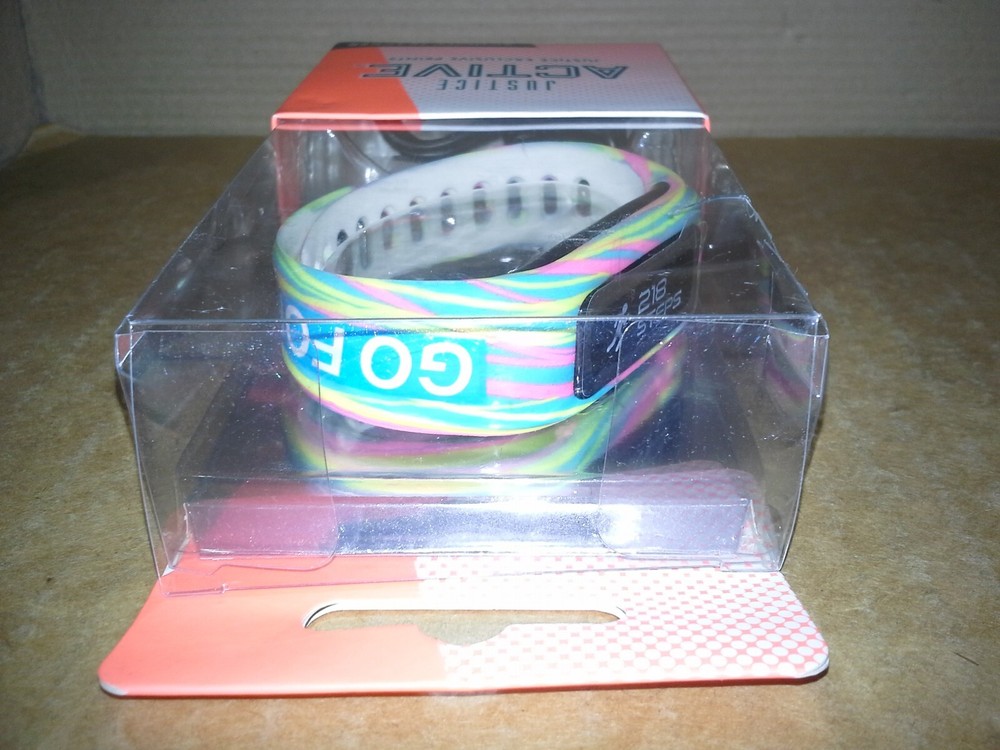 Justice Active Activity Tracker Multi-Color "Go For It" Band. Damage Box