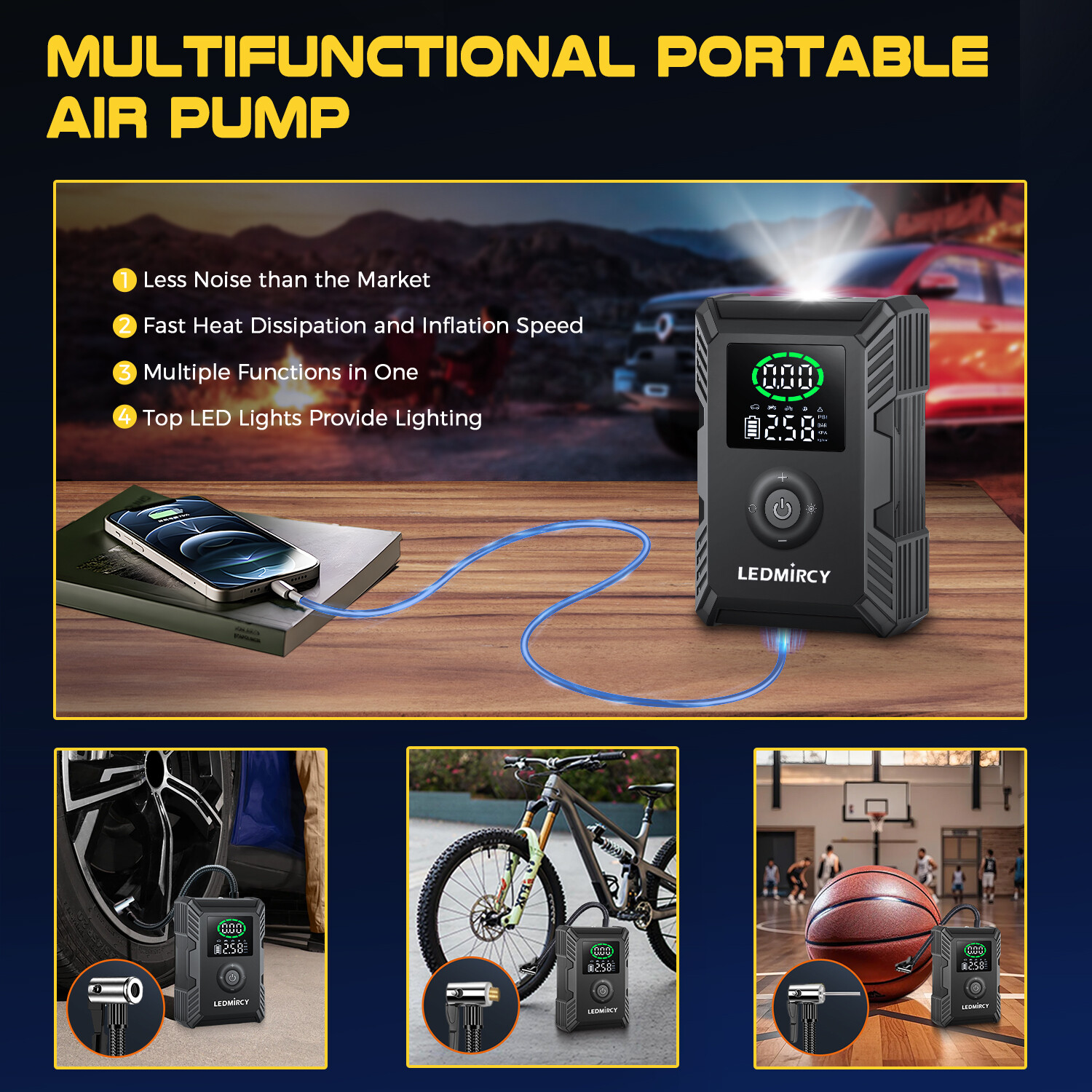 🔥150PSI Air Compressor Tire Inflator Fits Car Moto Bike Ball Air Pump Cordless