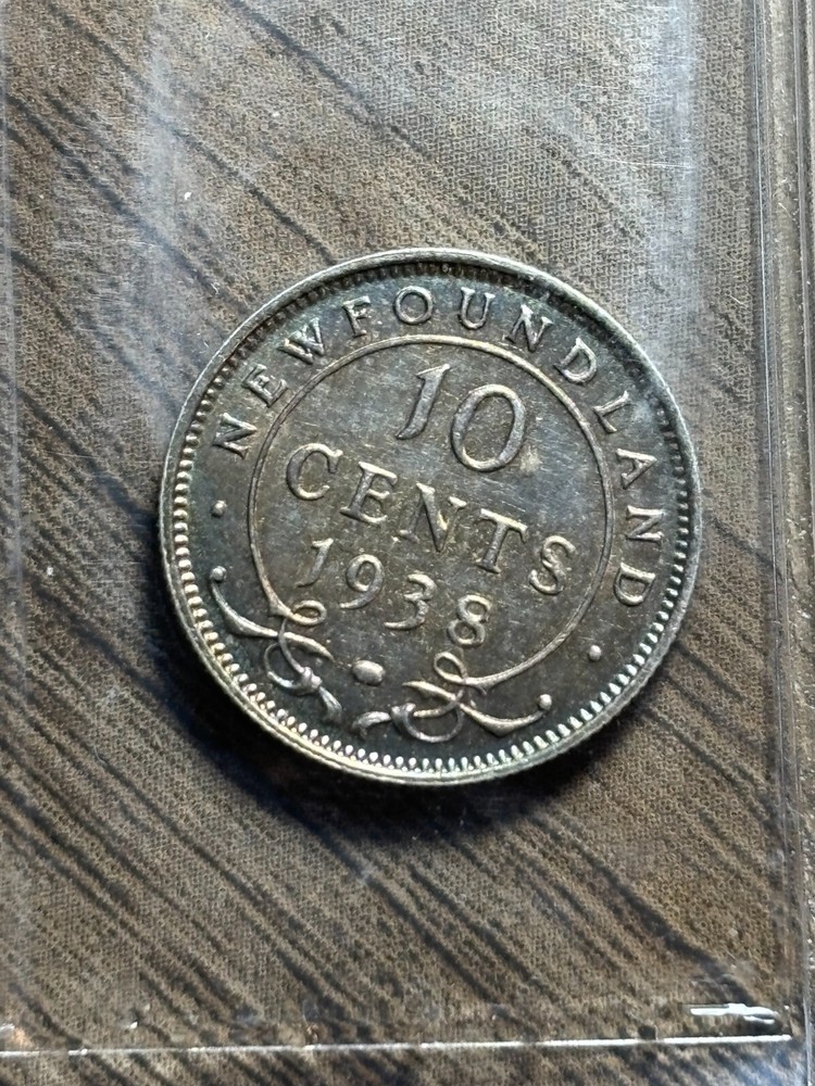 Newfoundland 10 Cent 1938 ICCS Graded AU50 - Nice Toning