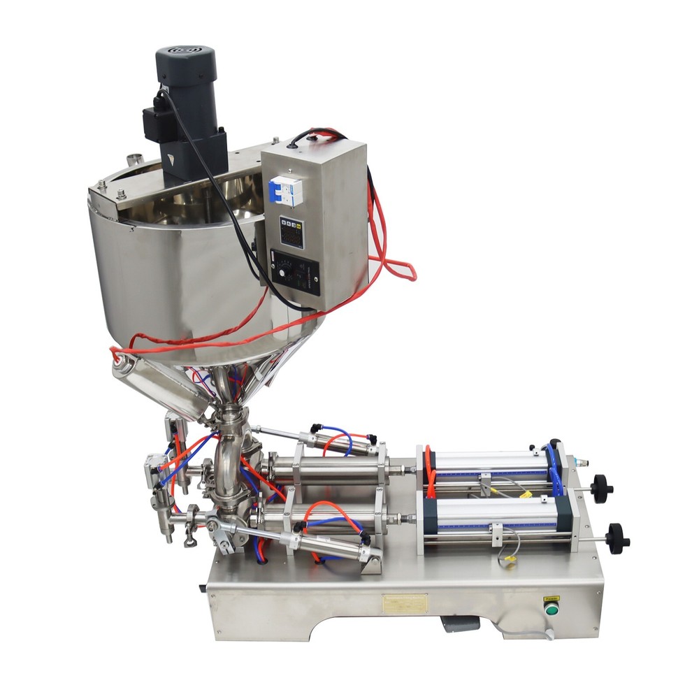 Pneumatic Paste Liquid Heating Stirring Filling Machine 50-500ml Double Nozzle