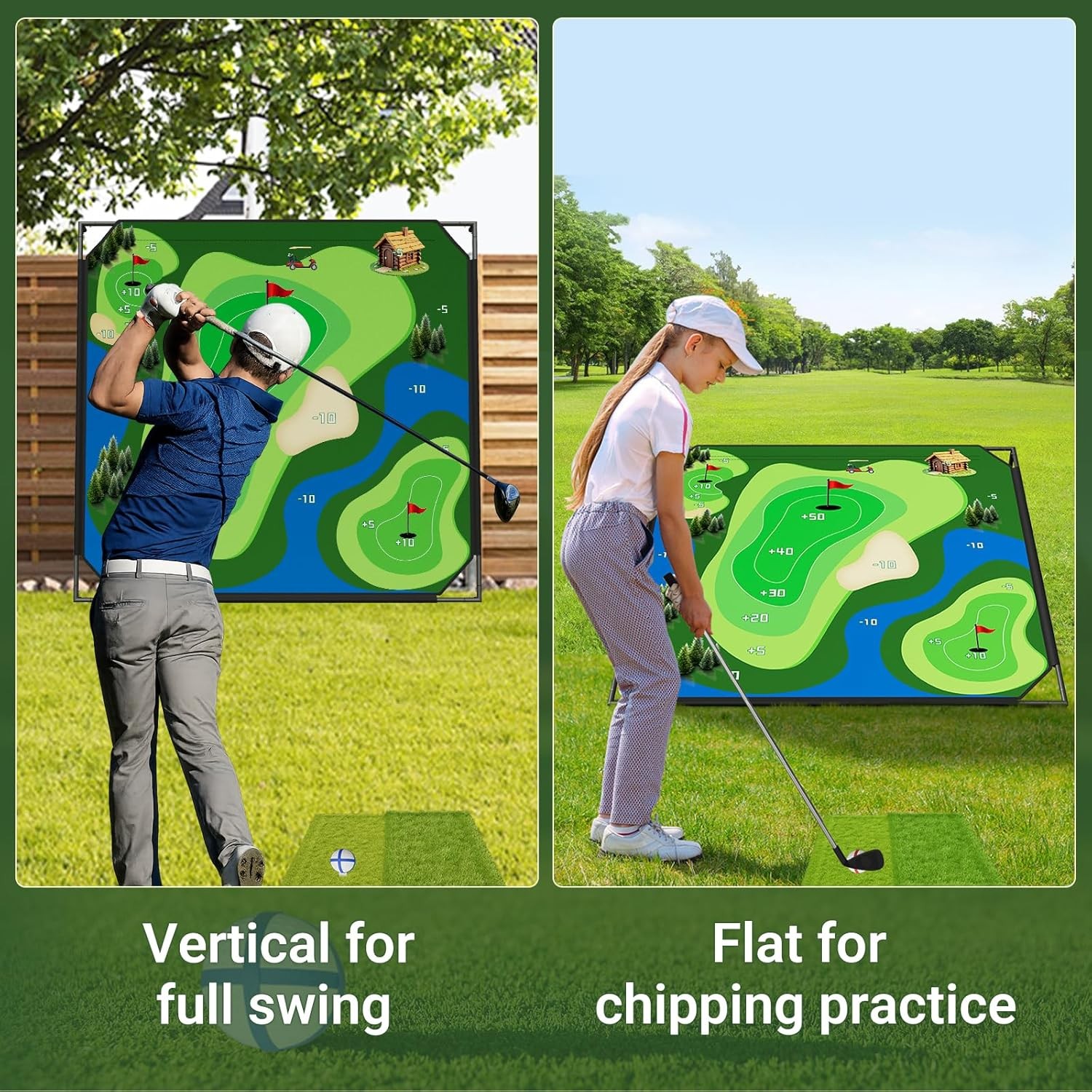 NAIZEA 2 in1 Battle Golf Chipping Game with 59”x59” / 80”x80” Large Chipping Mat