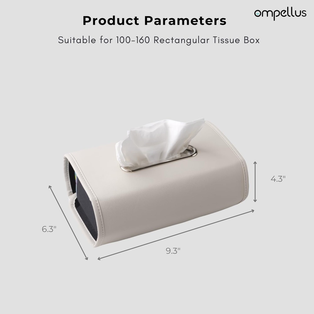 Premium PU Leather Car Tissue Holder Classic Style Rectangular Black