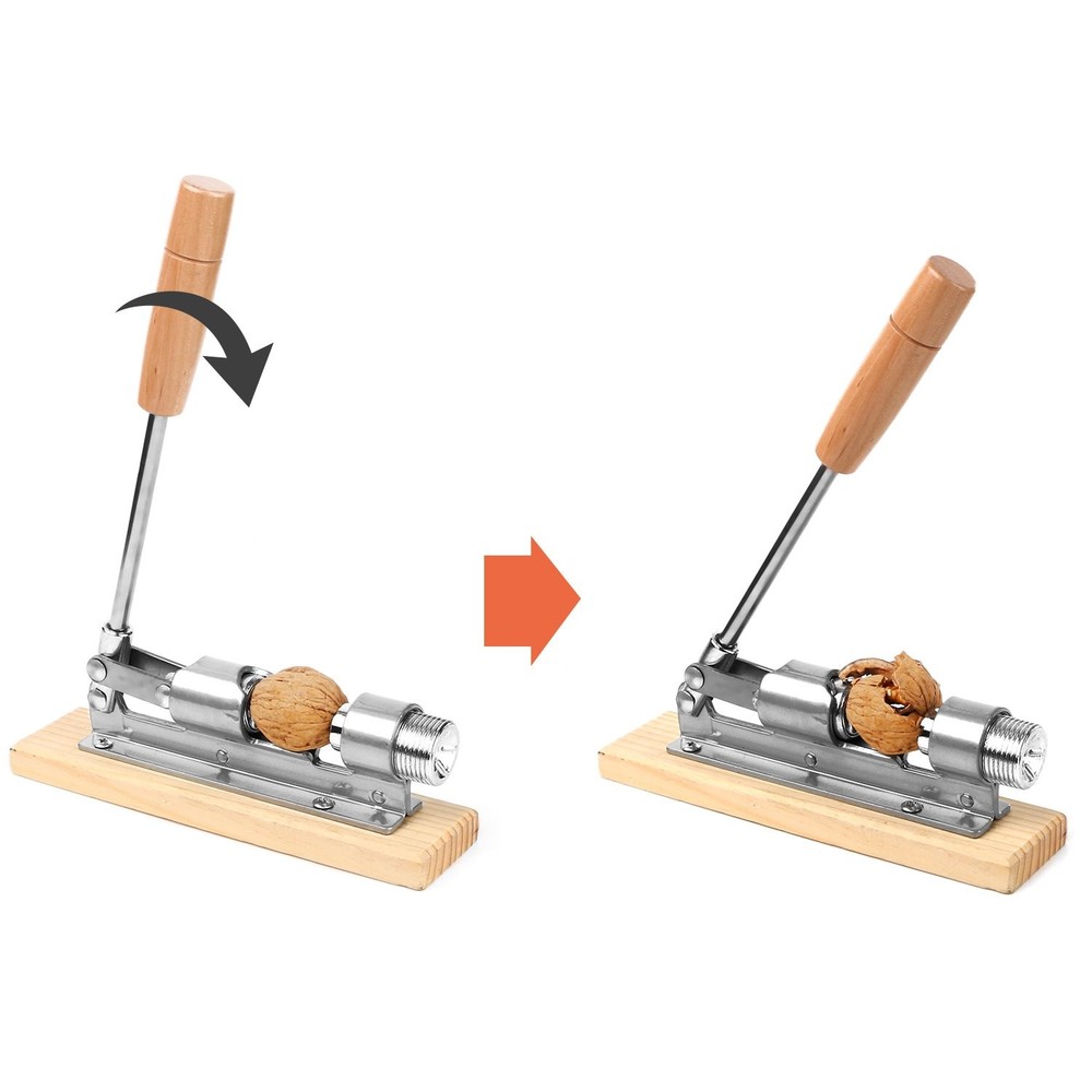 Nut Cracker Plier Opener Tool Desktop Wood Base & Handle Pecan Walnut Cracker