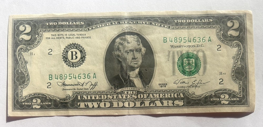 1976 $2 Two Dollar Bill US Note B48954636A