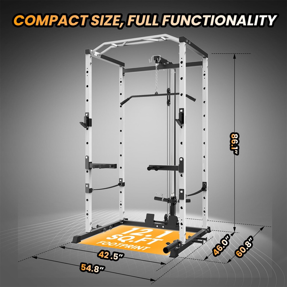 🔥Power Cage Multi-Functional Power Rack with Cable Pulley System and J-Hooks US