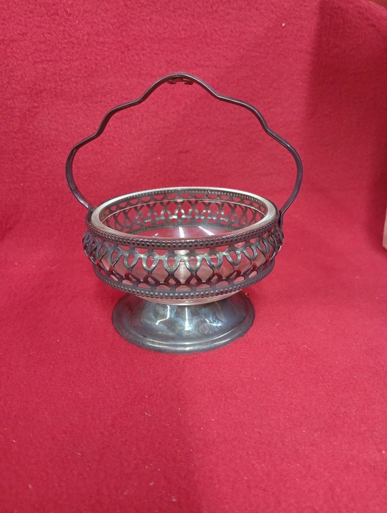 Sheffield England Glass & Silver Plate Sugar Bowl W/Suspended Spoon Original Box