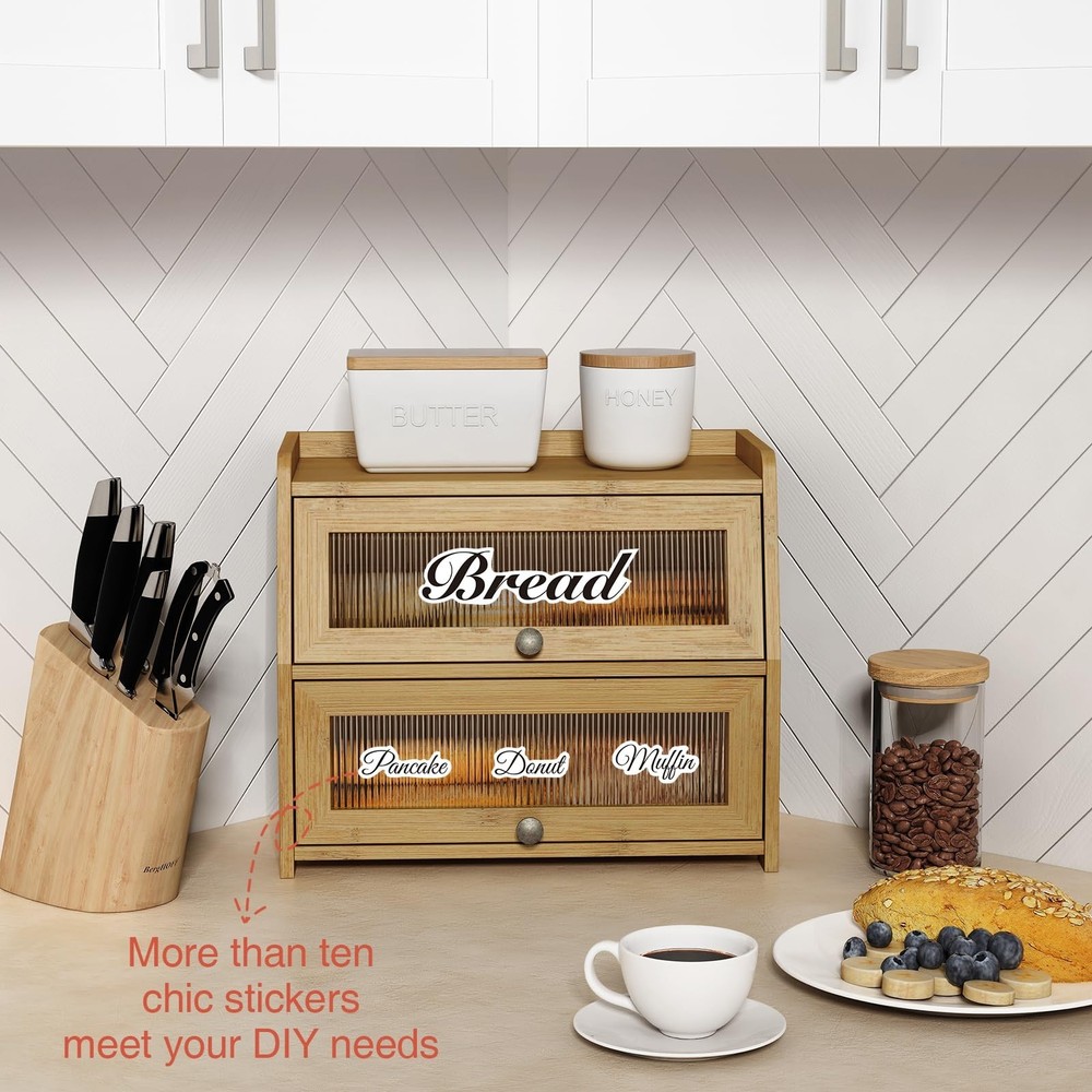 Large Bread Box for Kitchen Countertop, Double Layer Breadbox for Homemade Lo...
