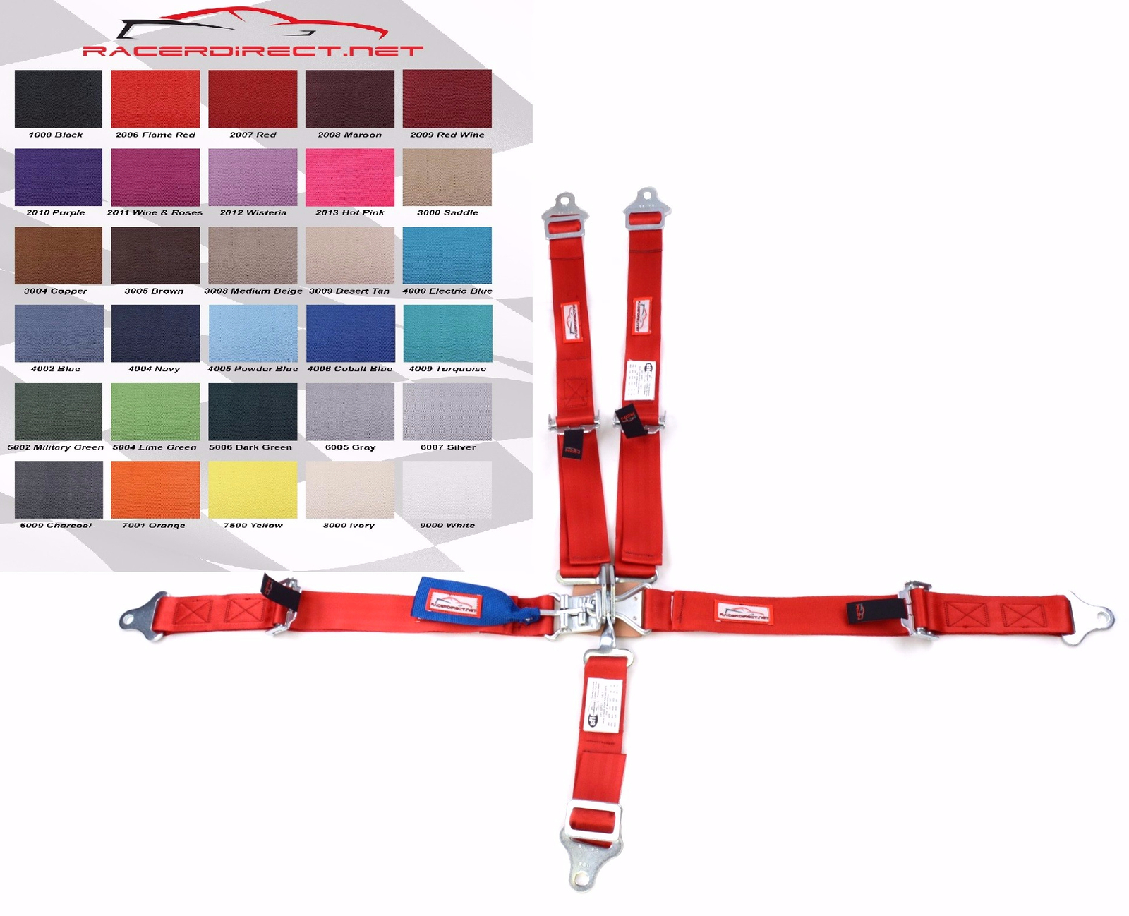 QUARTER MIDGET RACING HARNESS SFI 16.1 5 PT LATCH & LINK ROLL BAR MOUNT RED