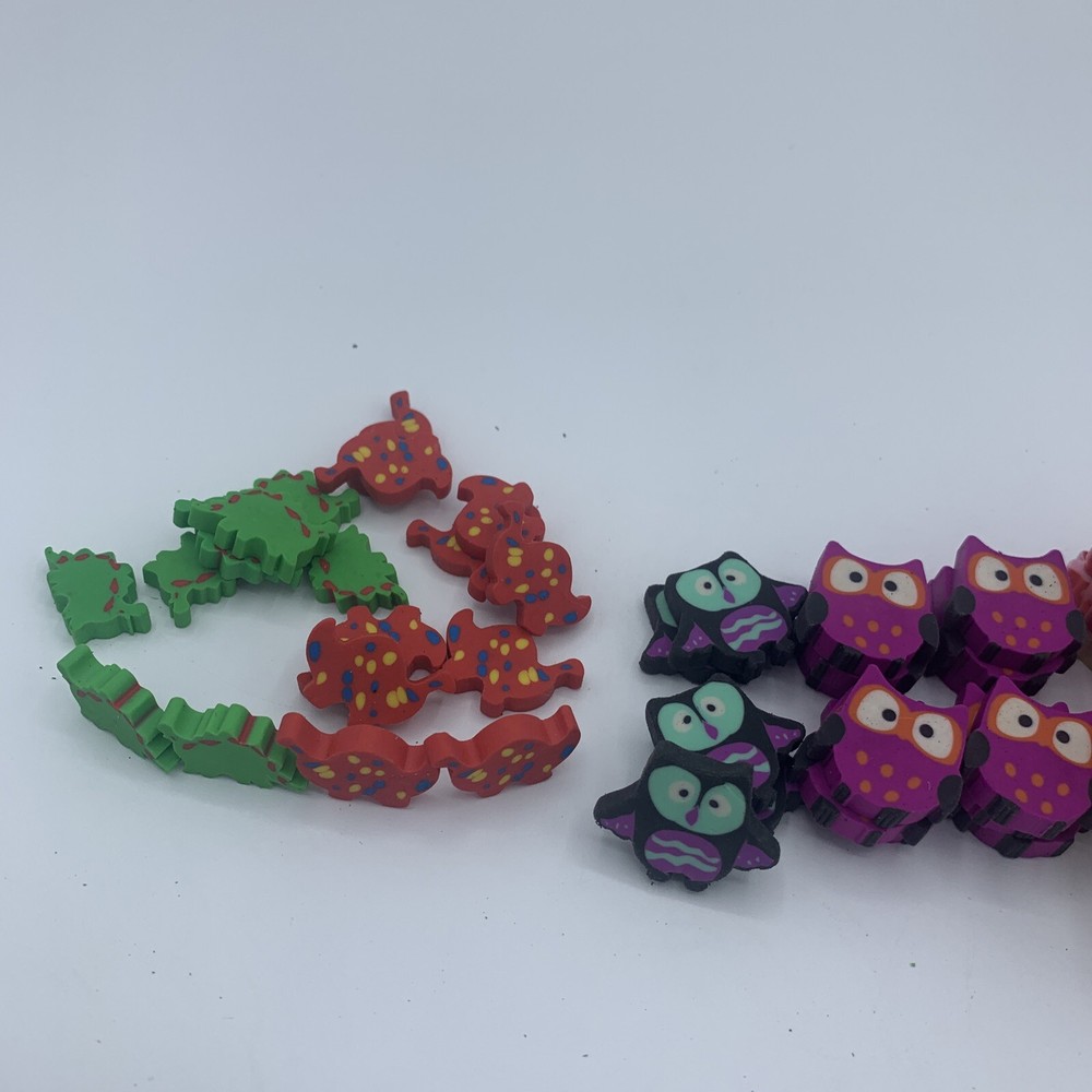 60 Assorted Mini Erasers Owls, Cupcakes & Dinosaurs Teachers Sort & Count
