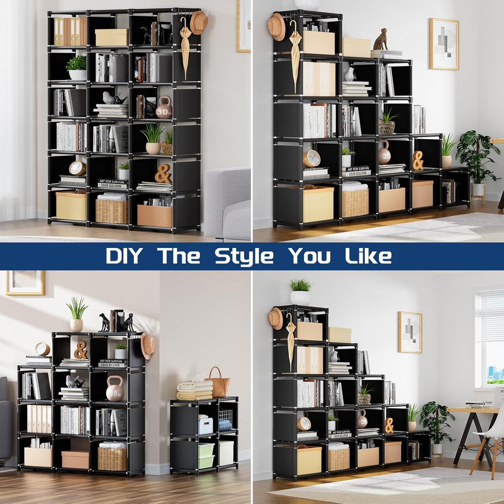 Bookcase, 18-Cube Extra Large Book Shelf, DIY Cube Storage Organizer for Bedr...
