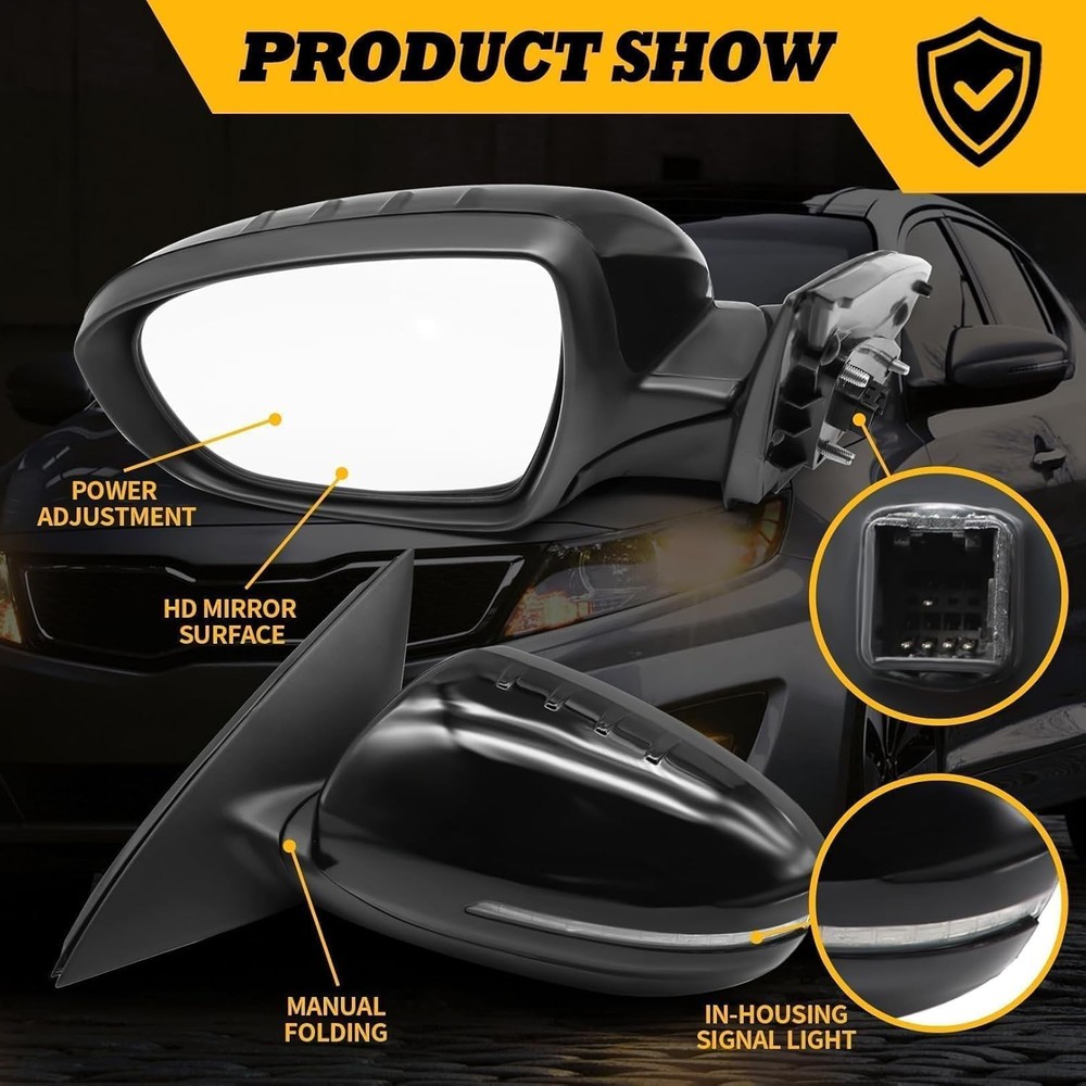 Power Left Driver Side Mirror Assembly Compatible with 2011-2013 Left, Black